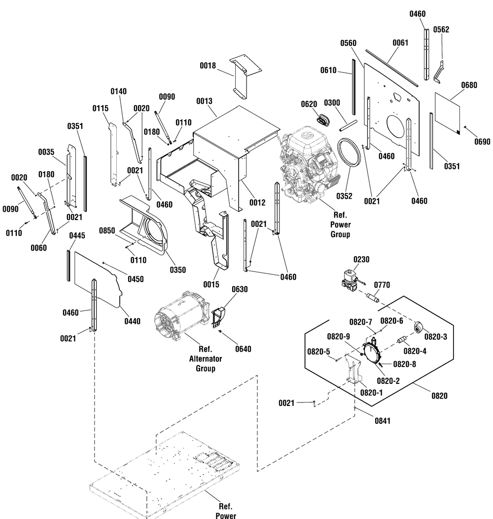 Fuel, Duct And Support Group Diagram and Parts List for 040585-00  Briggs and Stratton Generator